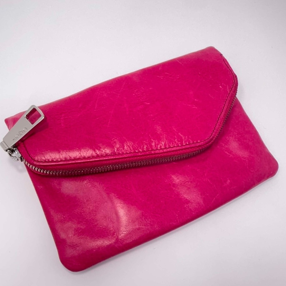 HOBO International Fuchsia Pink Leather Foldover Clutch Wallet Wristlet Purse